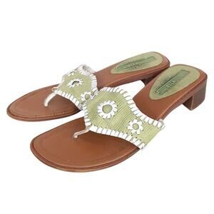 Montego Bay Club Block Heel Sandals Leather Medallion Thong Heels Lime Green 6